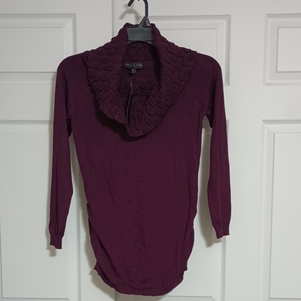 NWT Sienna Sage Women's Purple Cowl Neck Sweater W/Ruched Sides. Size: Medium